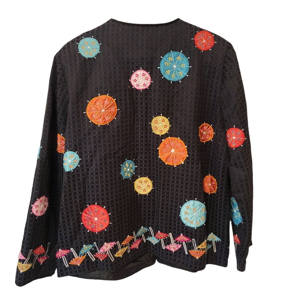 Vintage Julia Kim Embroidered Parasol Jacket Women's L Black Art to Wear - Picture 2 of 6